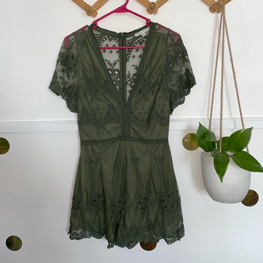 olive green lace romper - Picture 3 of 8